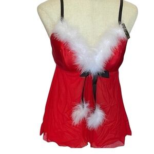 PASSION FOREVER Large 2 PC Red & White Flowing Front Lingerie